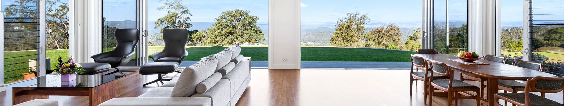 An open space connecting the living room and the dining room